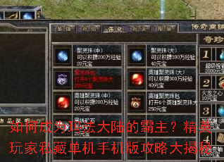 如何成为玛法大陆的霸主?精英玩家私藏单机手机版攻略大揭秘 如何成为玛法大陆的霸主?精英玩家私藏单机手机版攻略大揭秘
